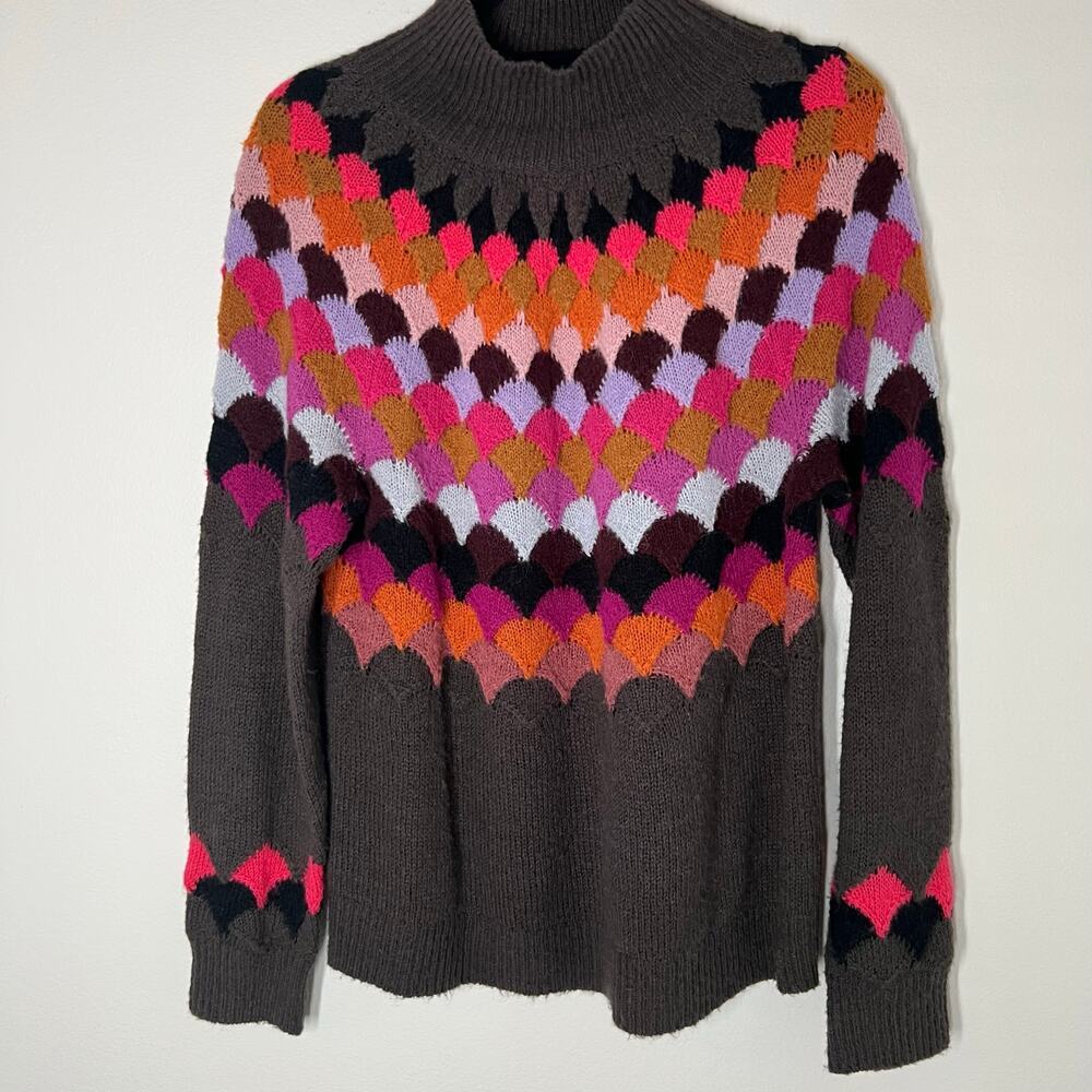 Derhy Funnel Neck Sweater Wool Mohair‎ Mix Brown Size Large - Picture 2 of 6